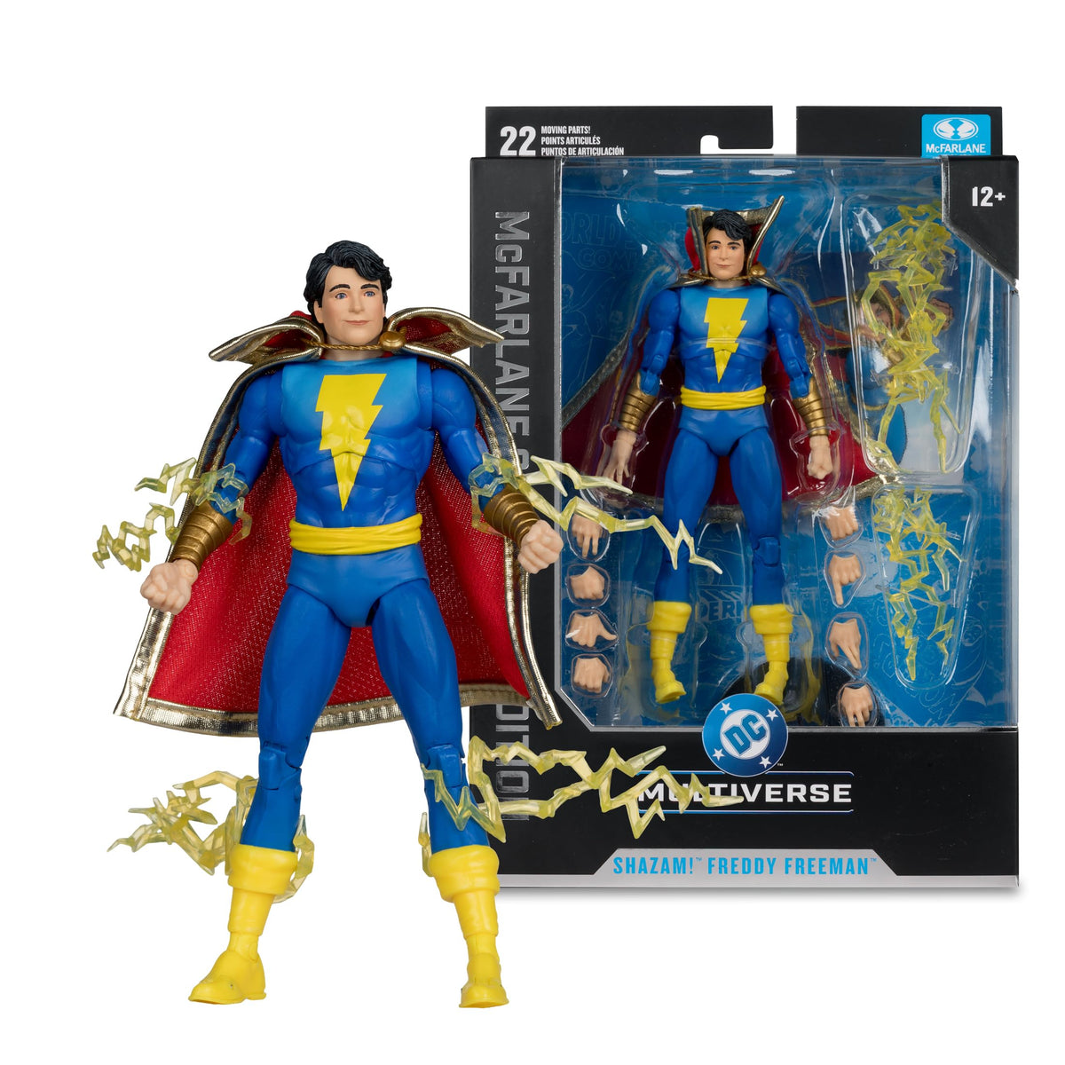Freddy Freeman Shazam 7in figure with 8 extra hands and lightning bolts for versatile posing.