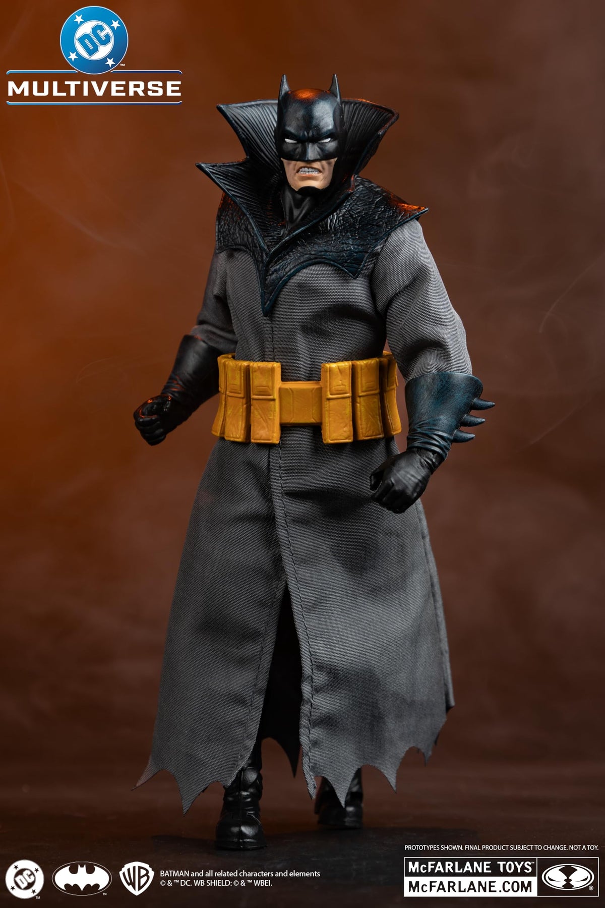 McFarlane Batman Bethlehem figure side profile highlights detailed coat and cape.