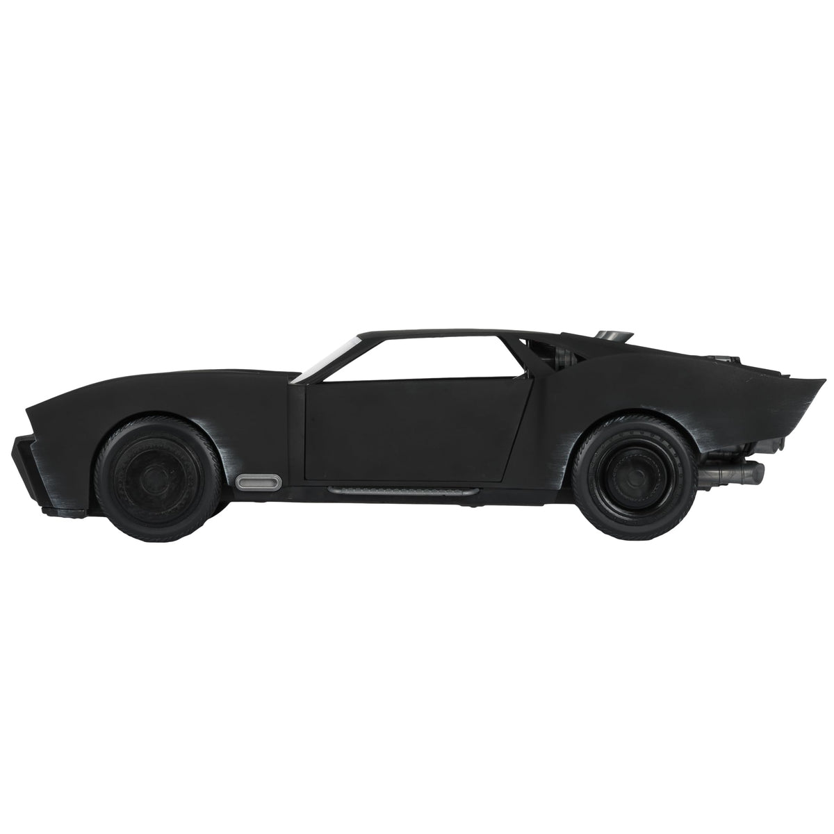 McFarlane Toys Batmobile side view highlights sleek profile and armored detailing