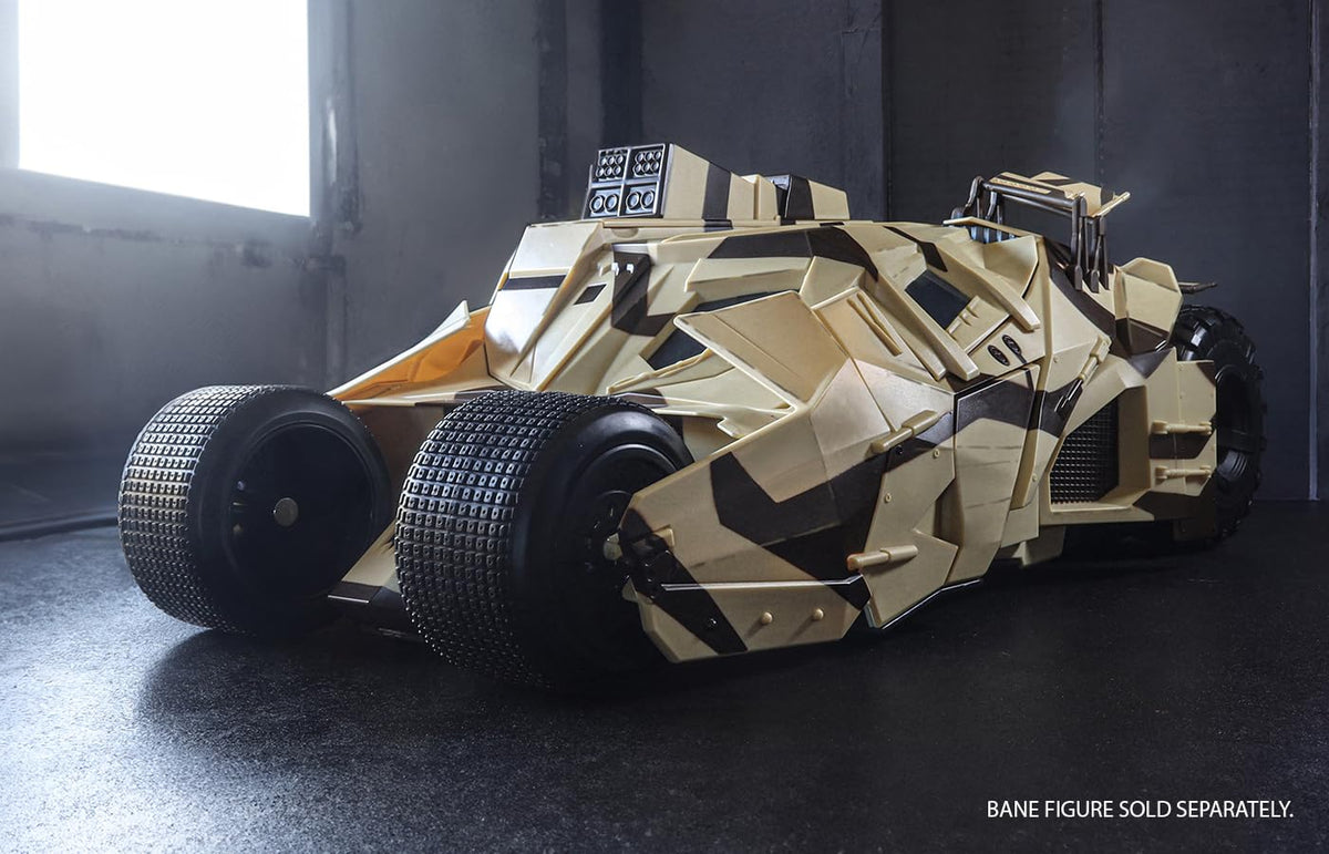 McFarlane Toys DC Multiverse Camouflage Tumbler opens for easy cockpit exploration.