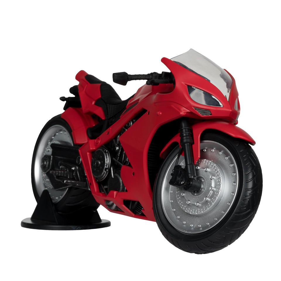 McFarlane Toys DC Multiverse Red Hood's Sportsbike front view for display.