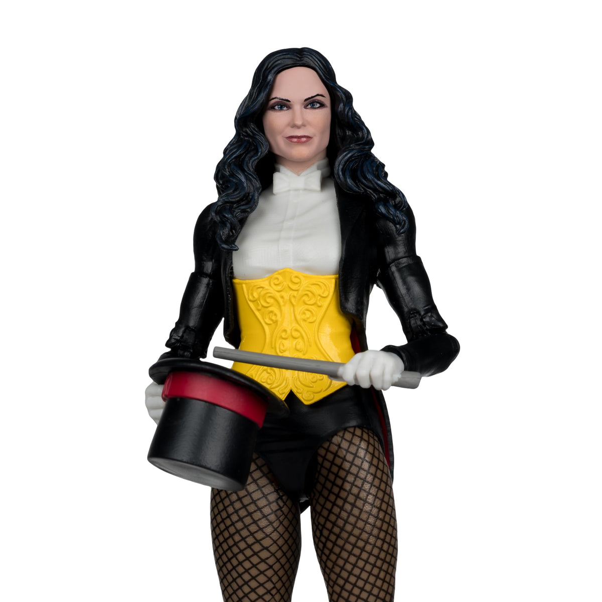 McFarlane Toys Zatanna removable magician hat adds display flexibility.