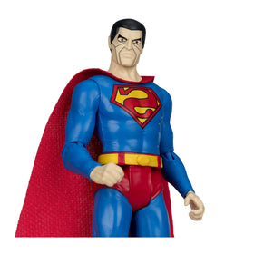 McFarlane Toys DC Retro Bizarro figure cape detail enhances shelf presence.