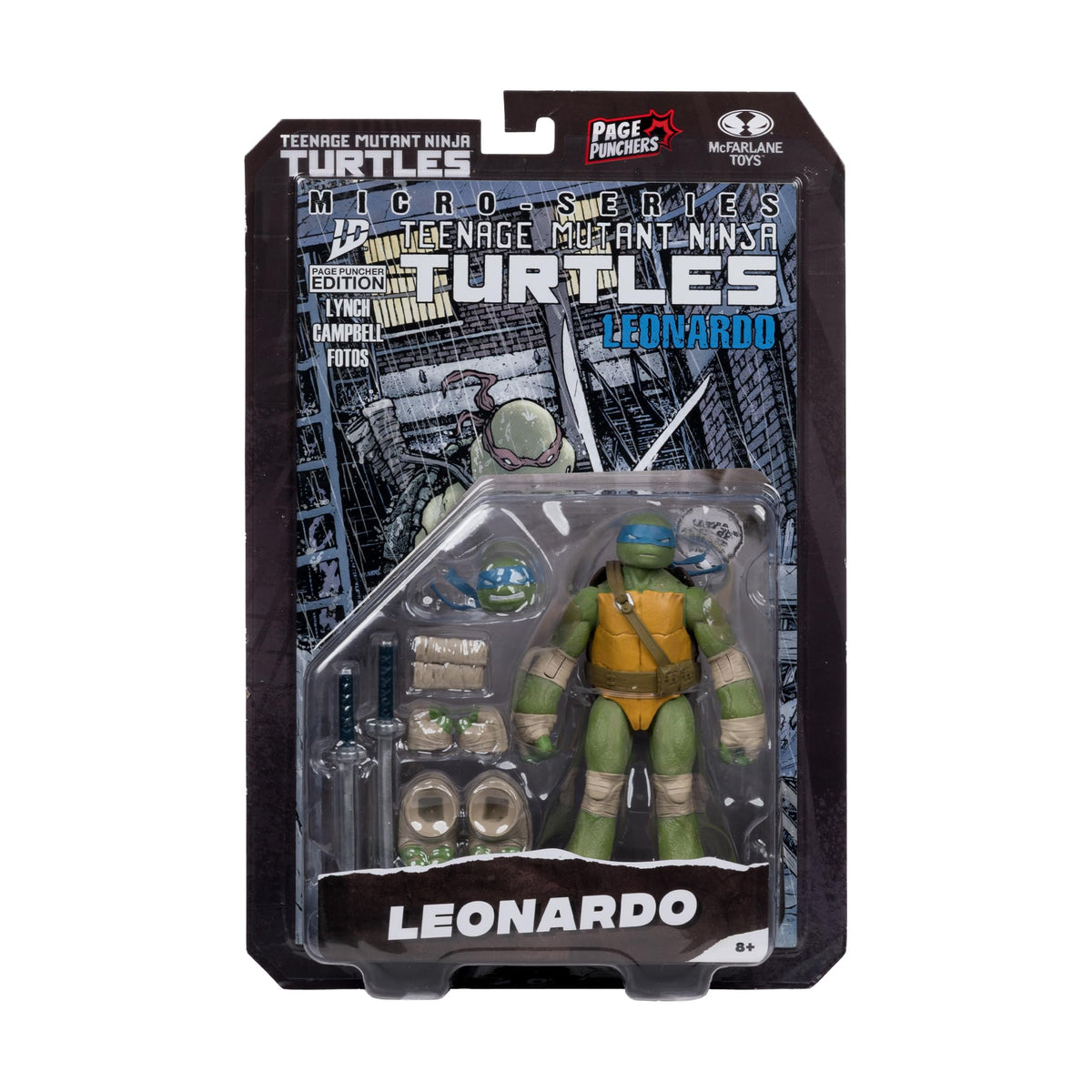McFarlane Toys Leonardo Page Punchers blister packaging with Page Punchers theme