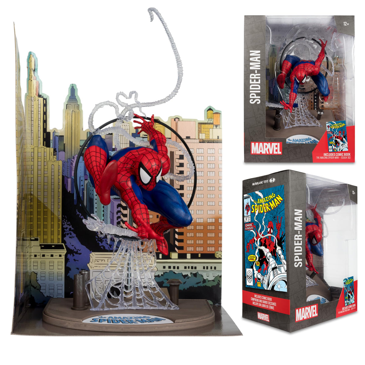 McFarlane Spider-Man 302 comic included complements the set for reading.