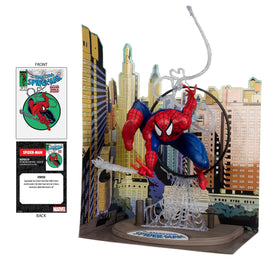 McFarlane Spider-Man art card back with comic synopsis for context.