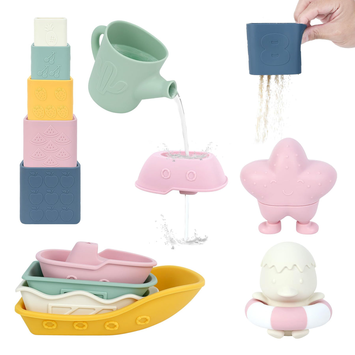 MCGMITT bath toy set with bright colors for engaging bath time play and exploration