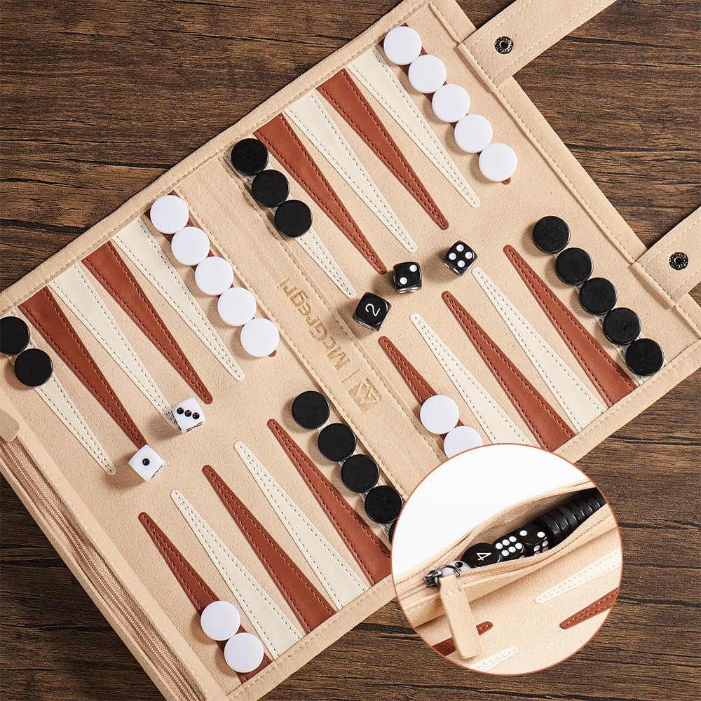 McGregri backgammon travel case showing organized storage on the go