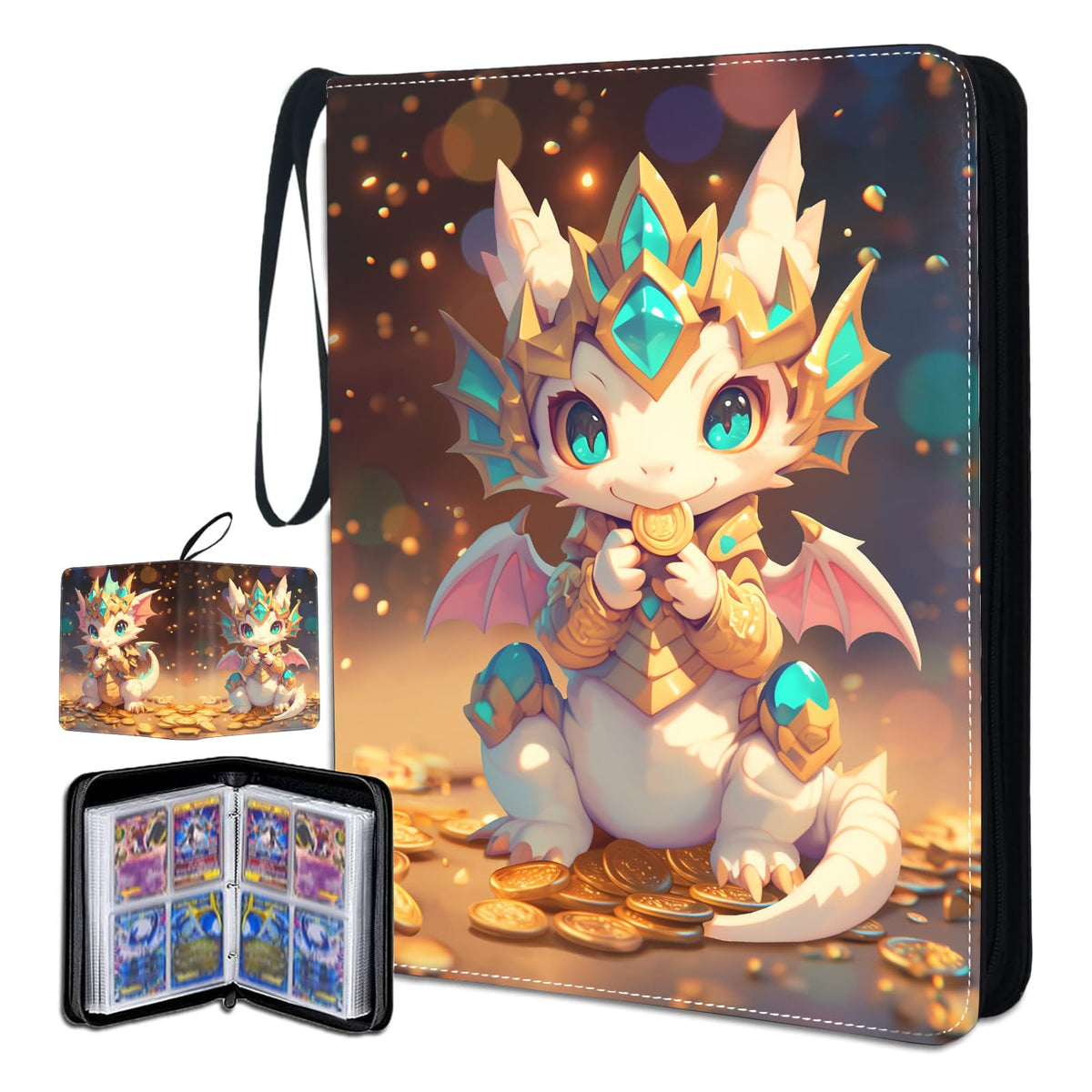MCPESAS Cute Dragon Binder cover showcases fantasy design, protecting cards and organizing collections.