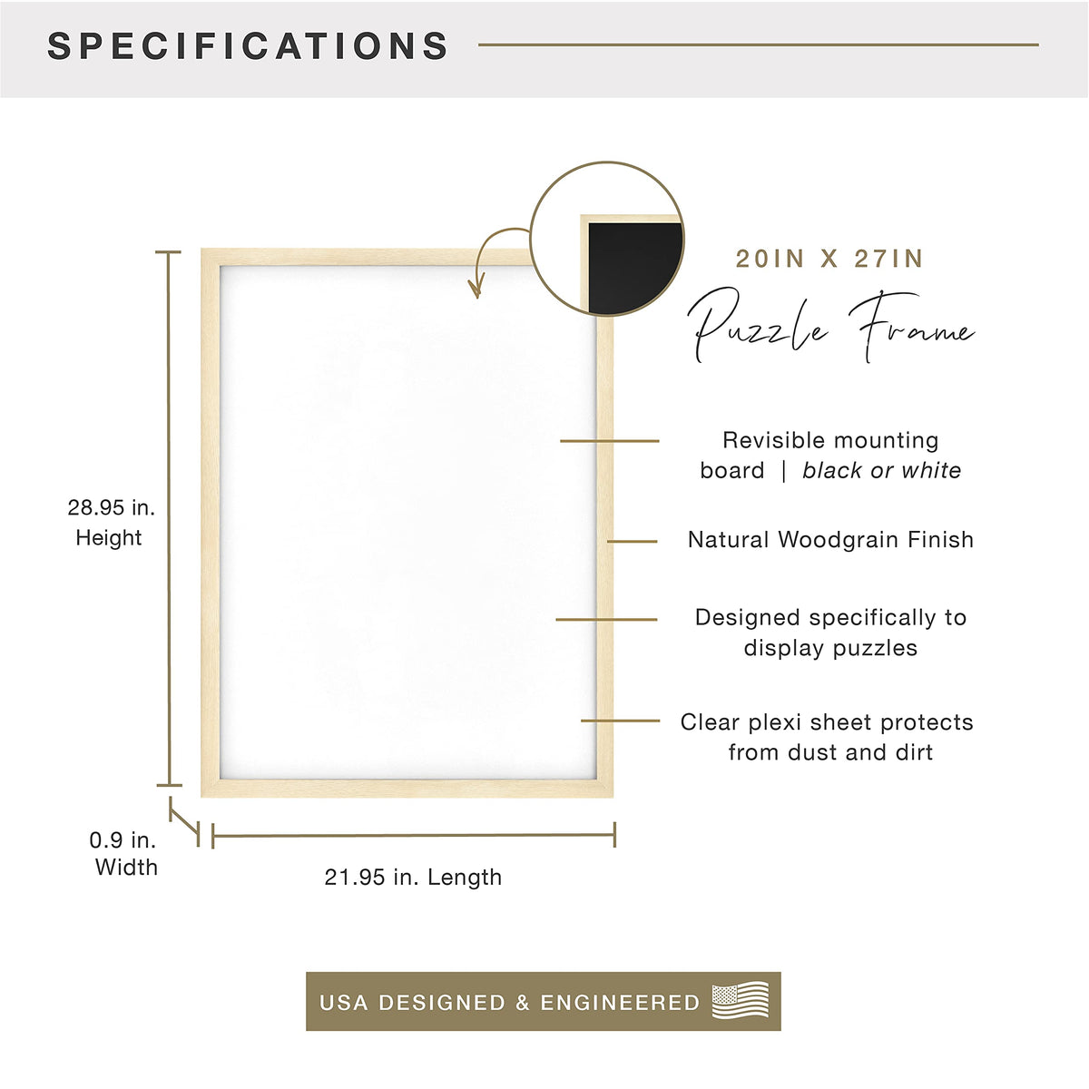 MCS frame hung vertically in natural woodgrain for versatile mounting