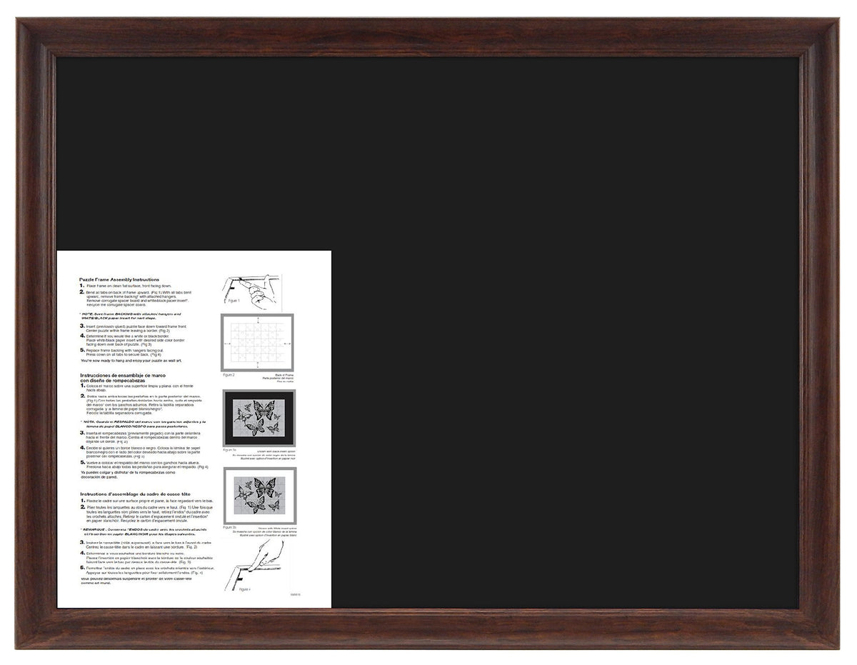Close-up of walnut molding on MCS puzzle frame highlighting craftsmanship