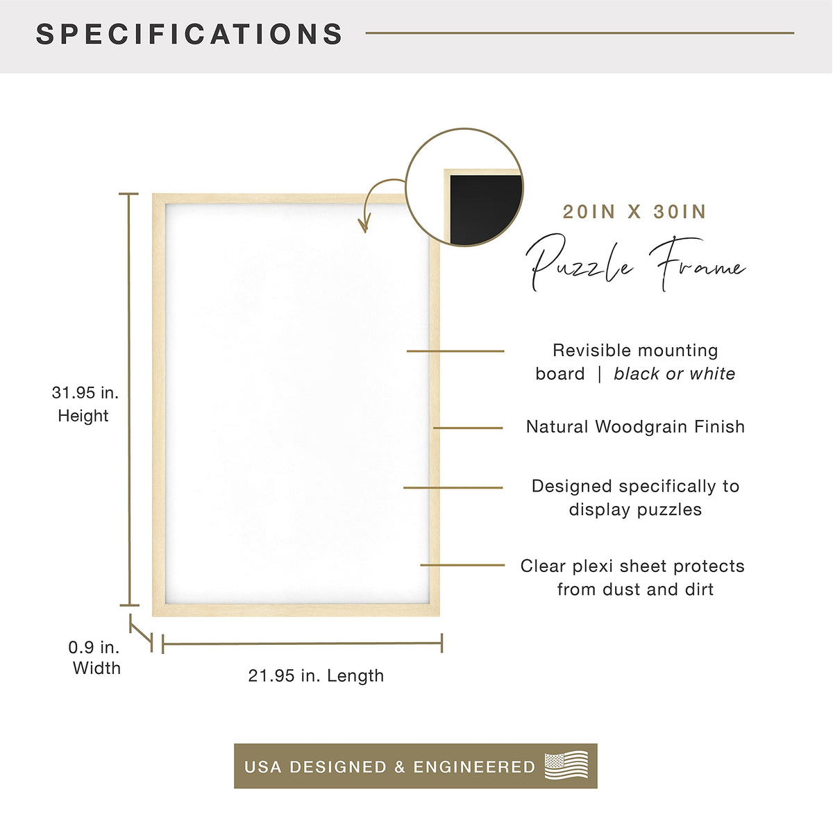 MCS puzzle frame woodgrain horizontal display shown as a versatile wall décor option.