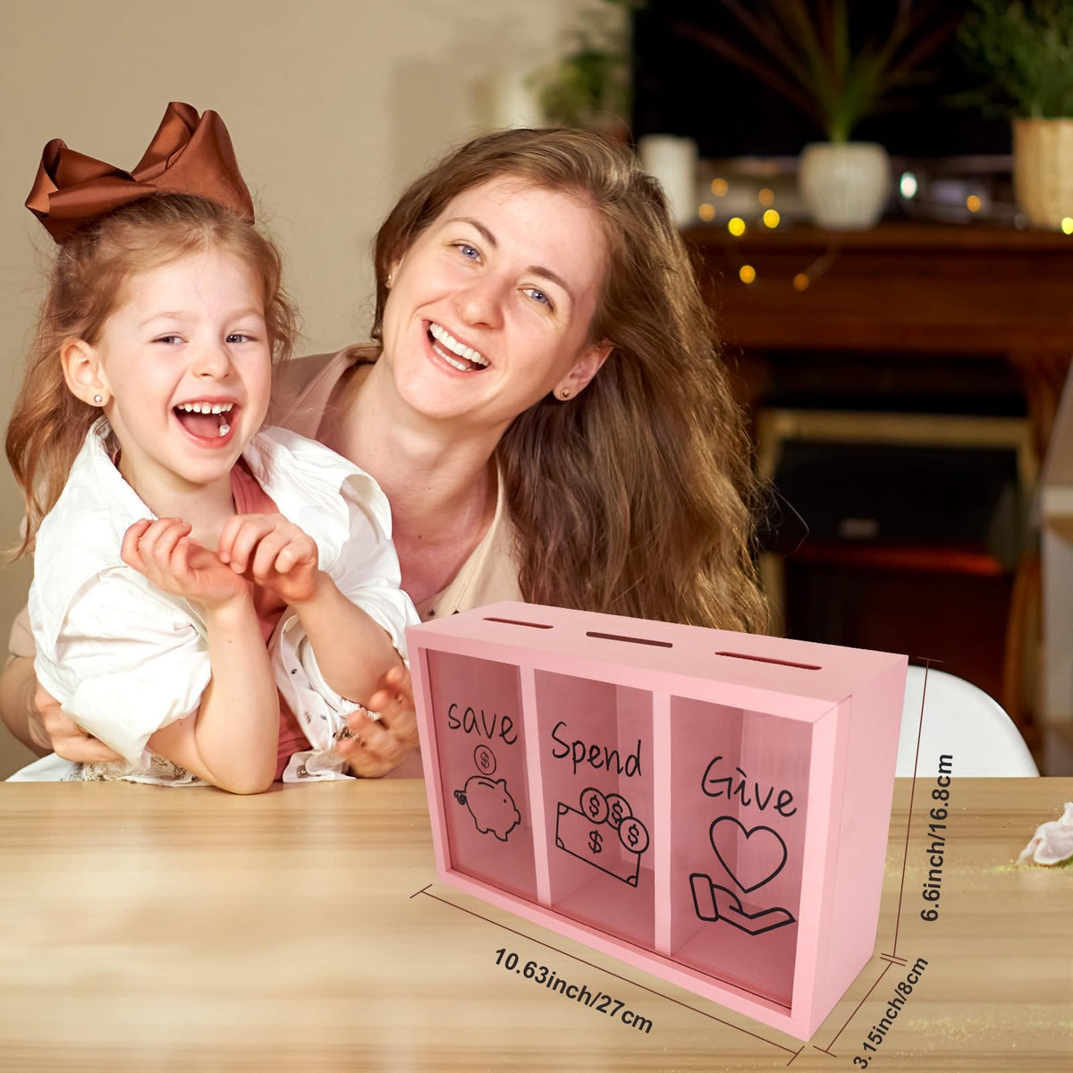 Mczxon clear acrylic body lets kids view savings growth at a glance.