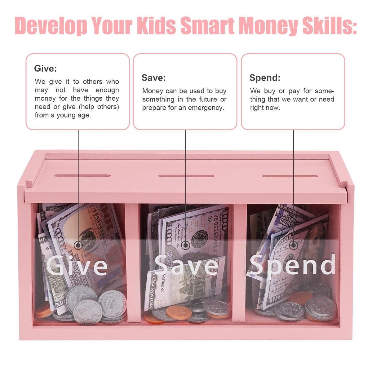 Mczxon clear acrylic and wood piggy bank showcases savings growth through visible, kid-friendly design.