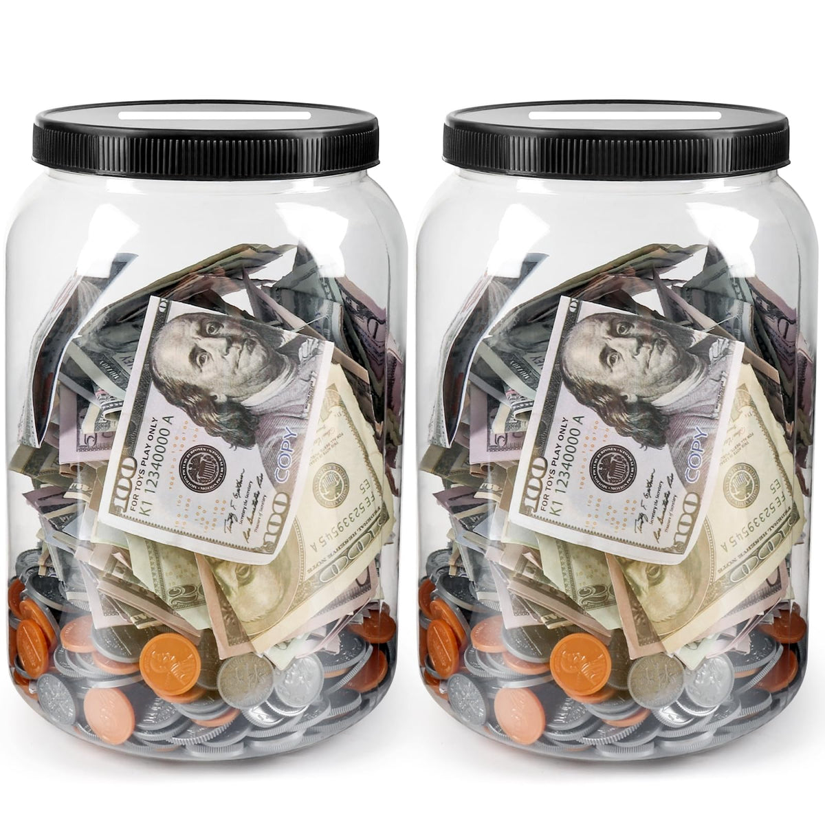Mczxon clear piggy bank with lid shows savings progress for kids.