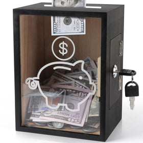 Mczxon clear piggy bank with lock shows savings growth and secure access.