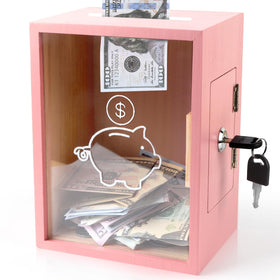 Mczxon clear piggy bank with lock showing savings growth.