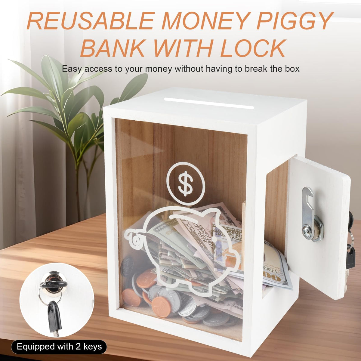 Mczxon large-capacity 4-5 gallon container holds thousands of coins and bills.