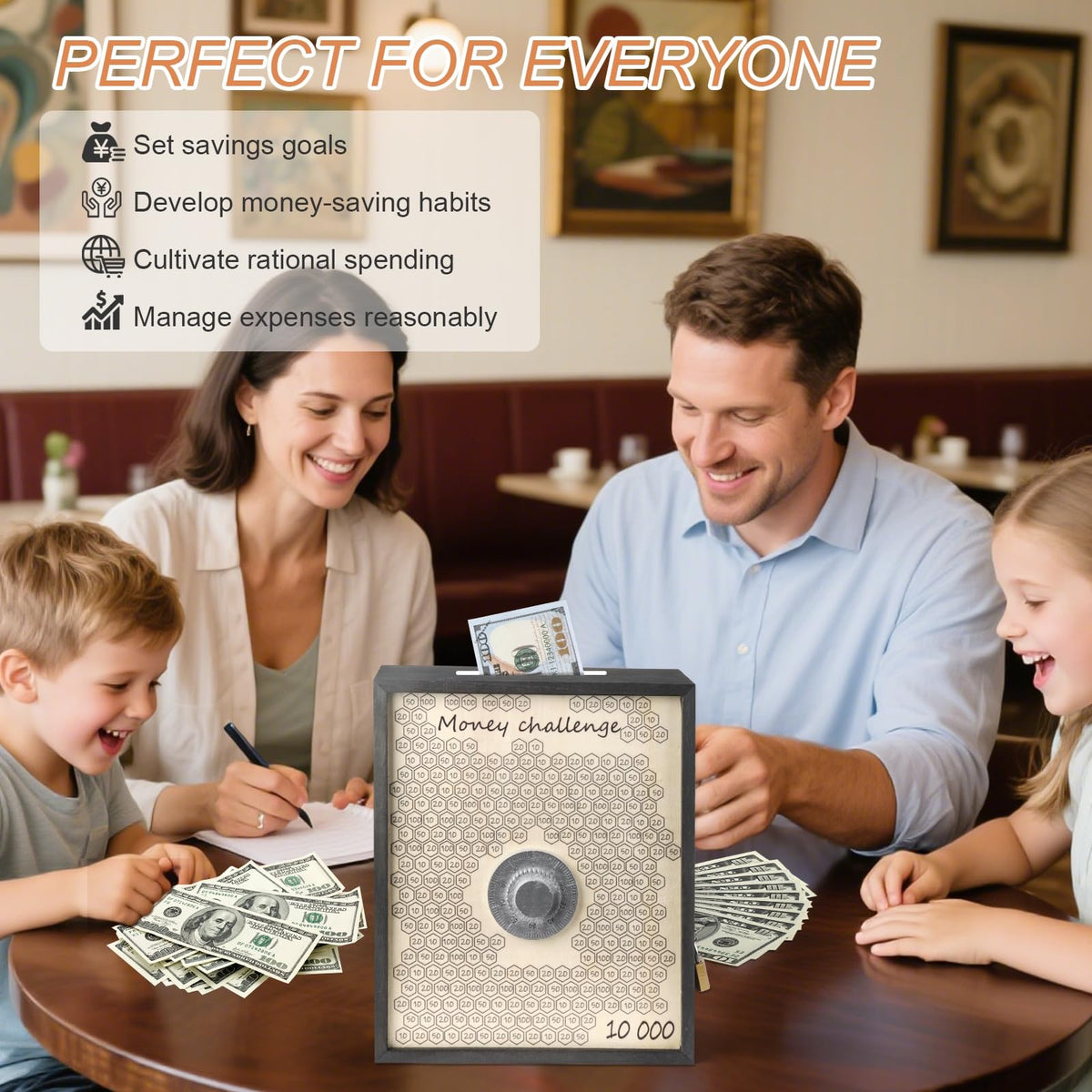 Mczxon large-capacity box accommodates US coins, cash, and bills.