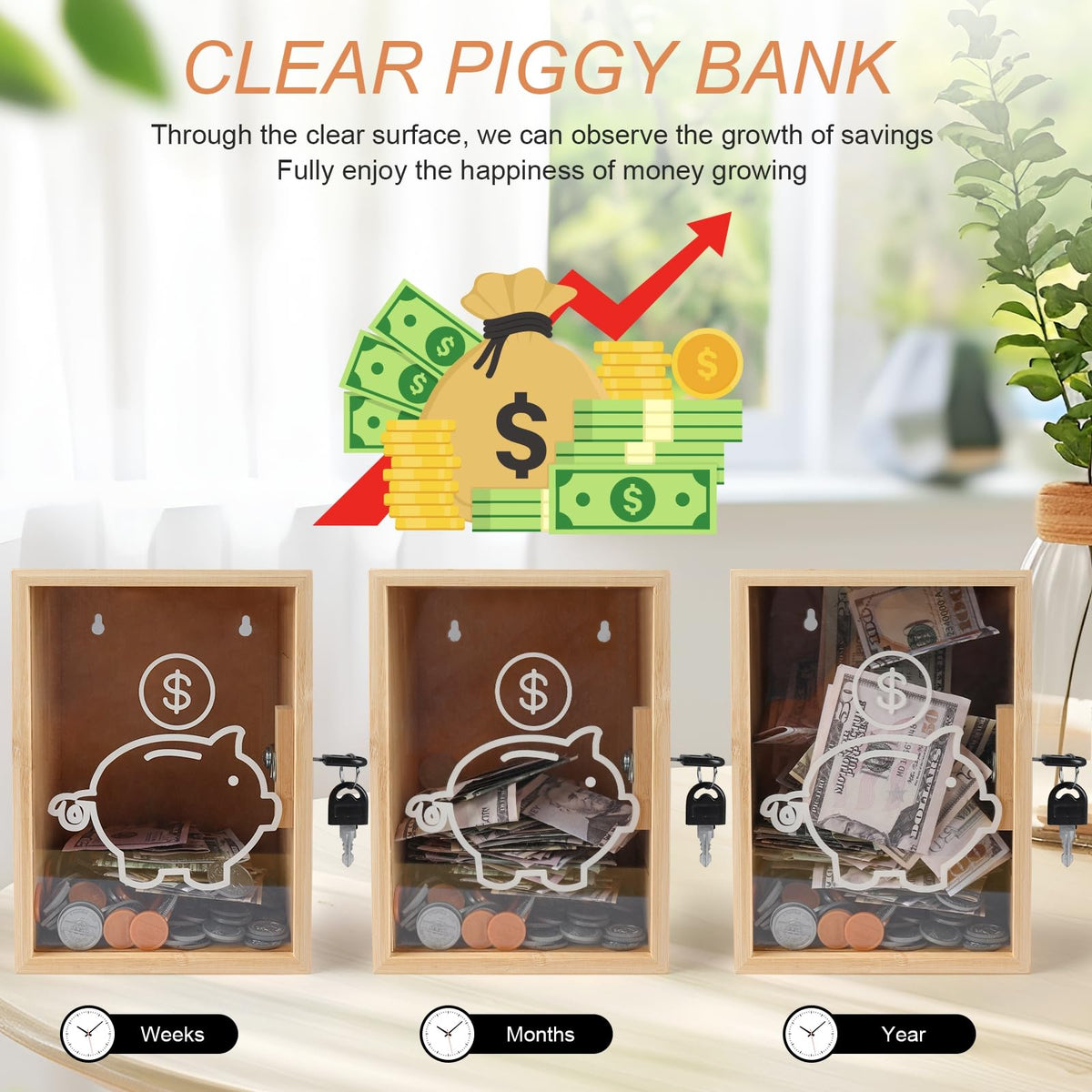 Mczxon large capacity coin bank stores thousands of coins for goals.