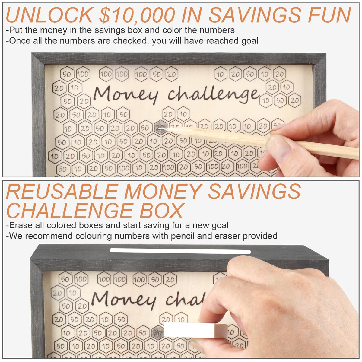 Mczxon lockable money box made of durable wood material.