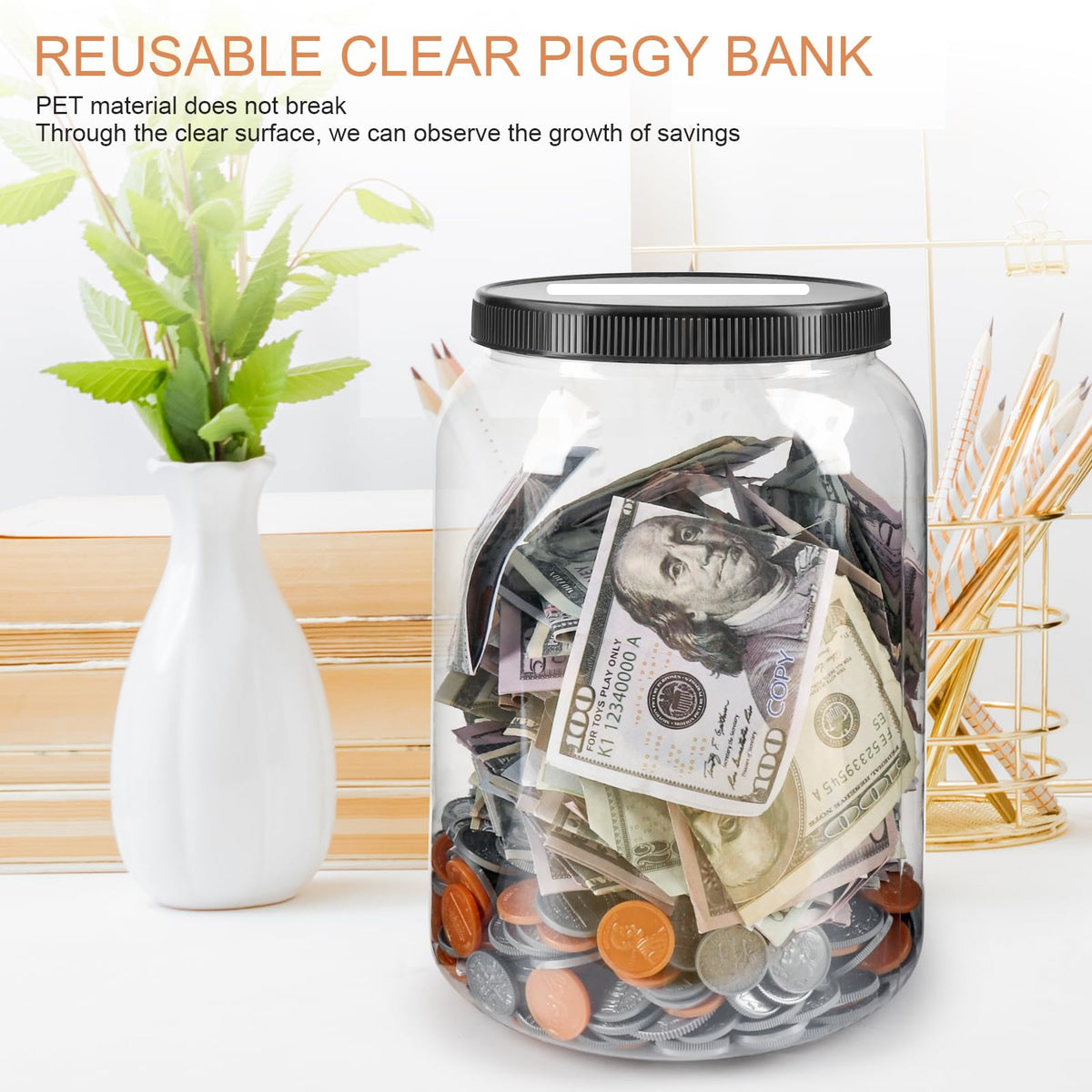 Mczxon piggy bank openable lid allows easy deposit and retrieval.