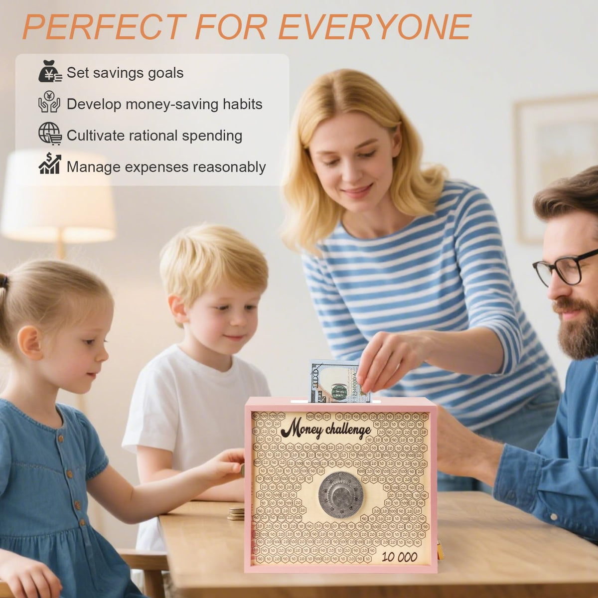 Mczxon ready-to-use wooden money box highlights no-assembly setup