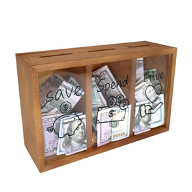 Mczxon Spend Save Give piggy bank with three compartments for budgeting learning