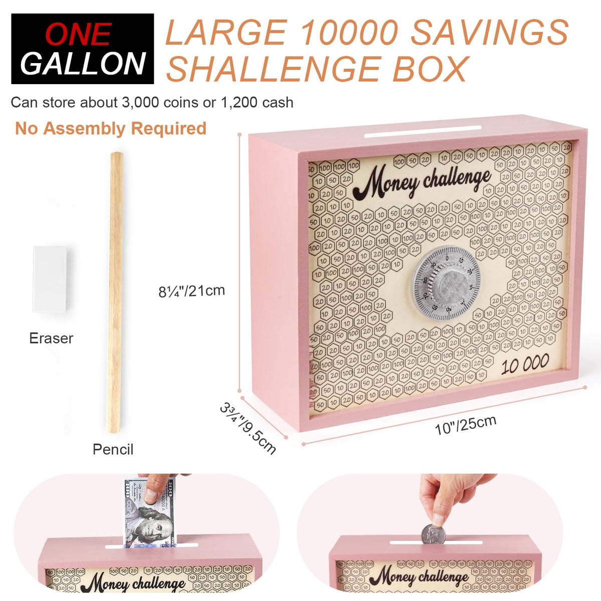 Mczxon wooden savings box with lock and keys highlights secure storage