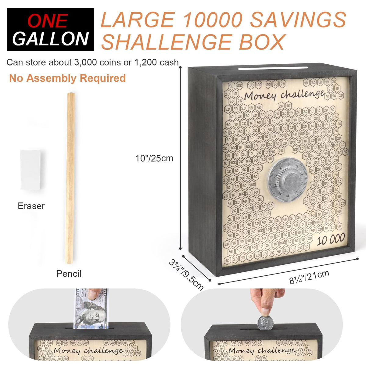 Mczxon wooden savings box with lid open for easy access.