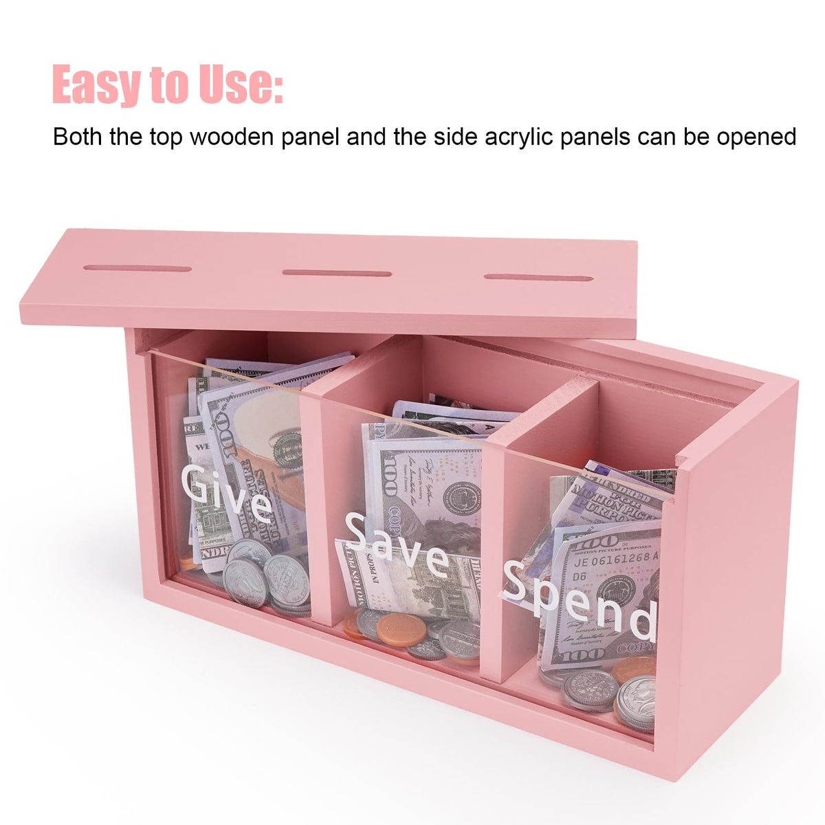 Mczxon wooden top and side panels open for easy counting and transfers between sections.