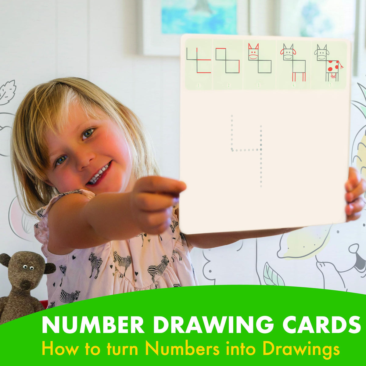 MD CREATIVE two-sided number cards feature colorful illustrations for number recognition.
