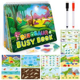 MDINGTD Dinosaur Busy Book cover with colorful dinosaurs inviting imaginative play.