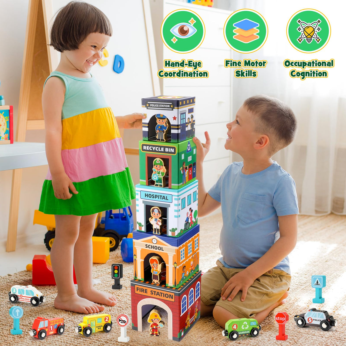 MDINGTD wooden figures showcasing different professions for role-play.