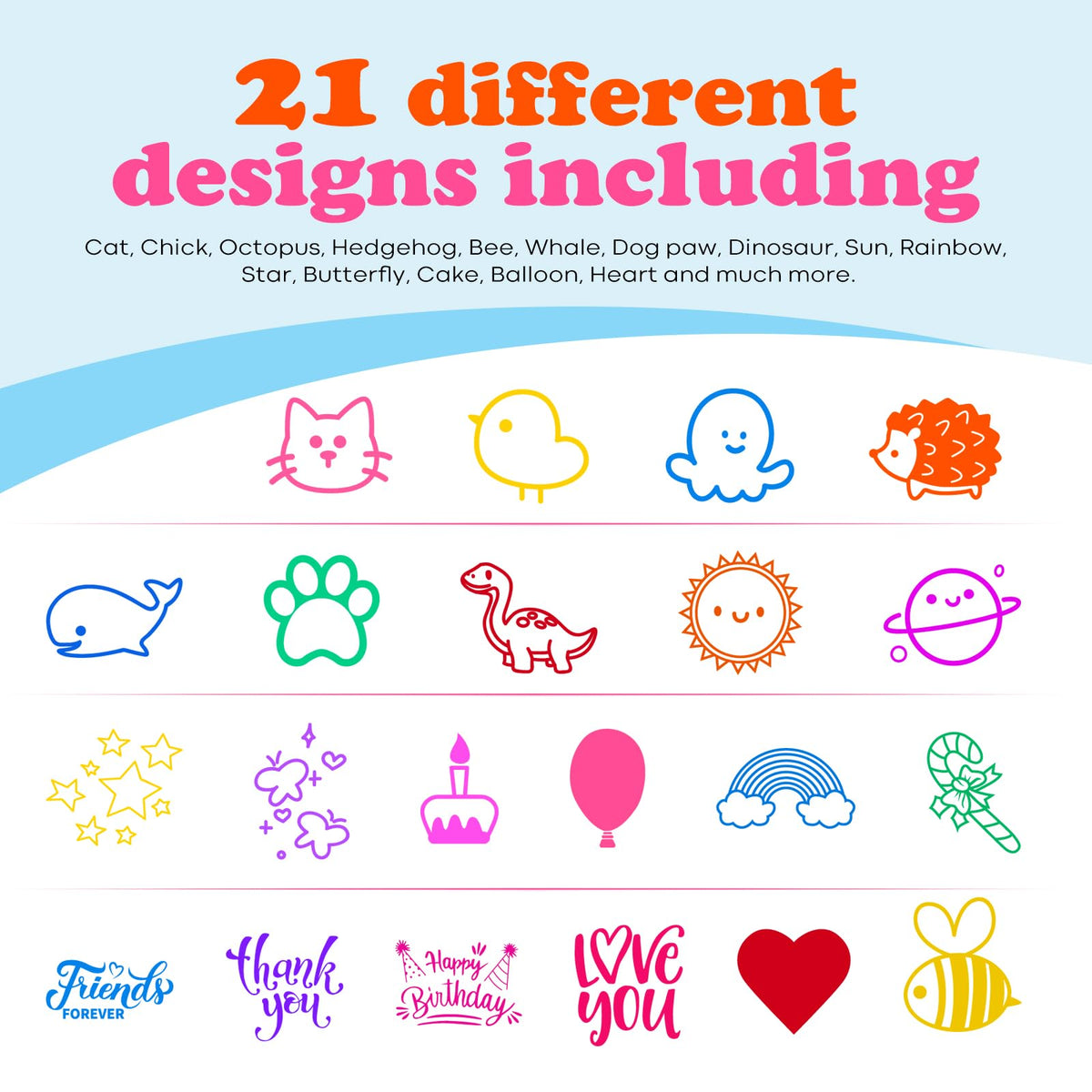 MeCids stamp kit helps develop fine motor skills through stamping.