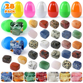 Meadin 28-pack Easter eggs with gemstones inside for educational egg hunts.