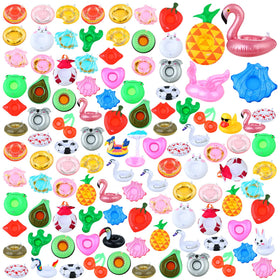 Meanplan 102pcs inflatable drink holders with donut shape keep beverages afloat at pool parties.