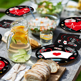 Meanplan doctor-nurse themed tableware set for coordinated party styling.