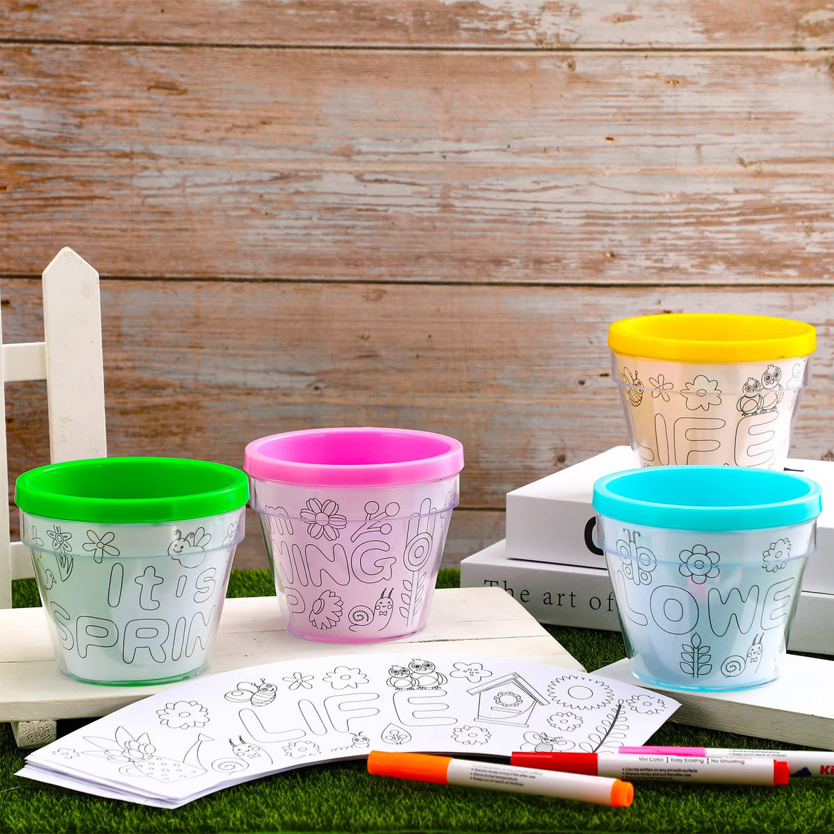 Meanplan durable plastic flower pots ready for planting.