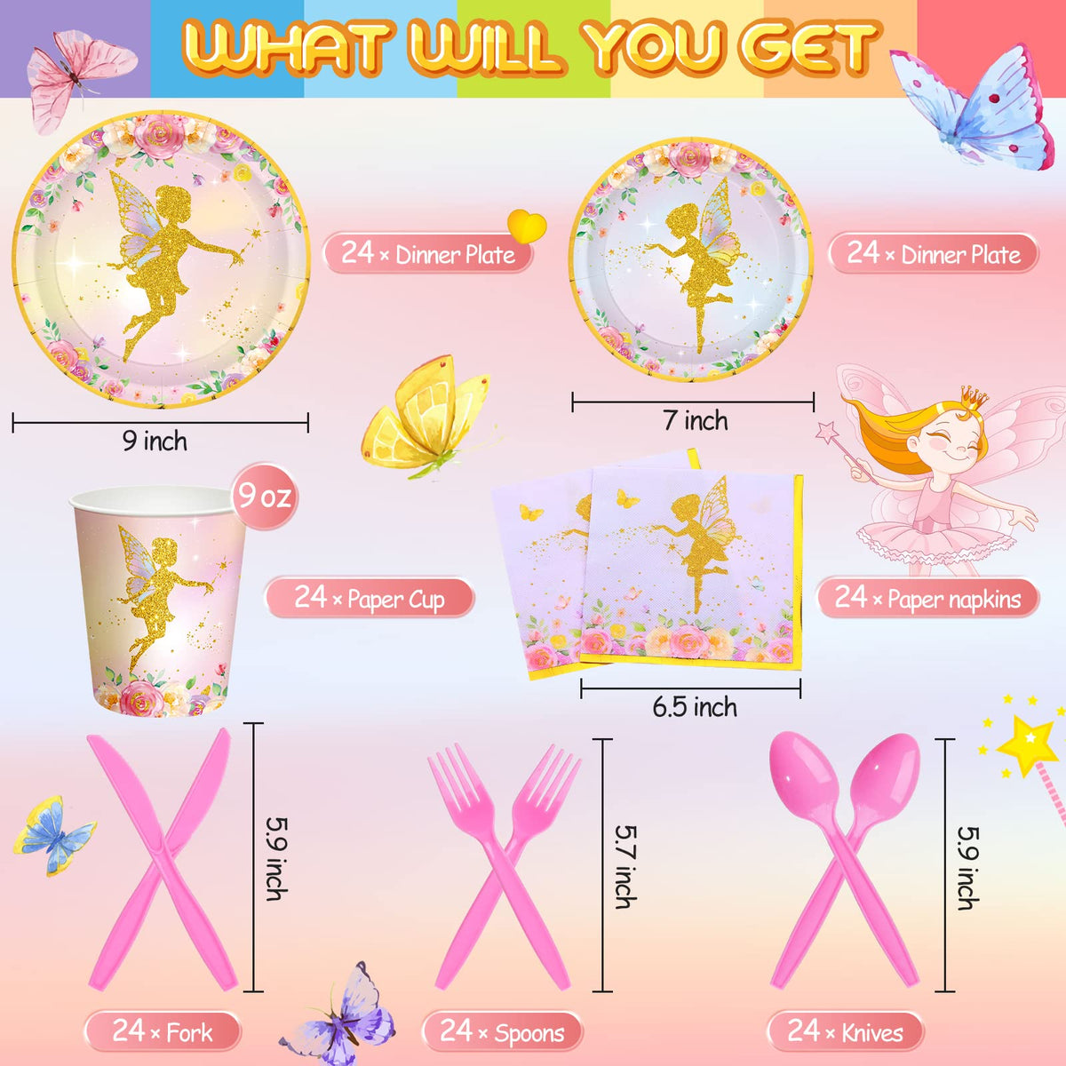 Meanplan Fairy Tableware Set 7-inch dessert plates paired with treats