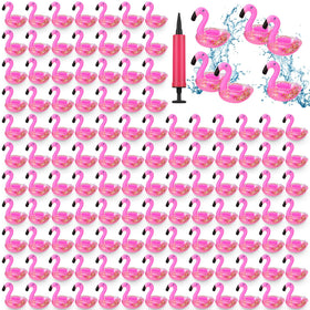 Meanplan flamingo drink holder floats with beverages in pool for carefree fun.