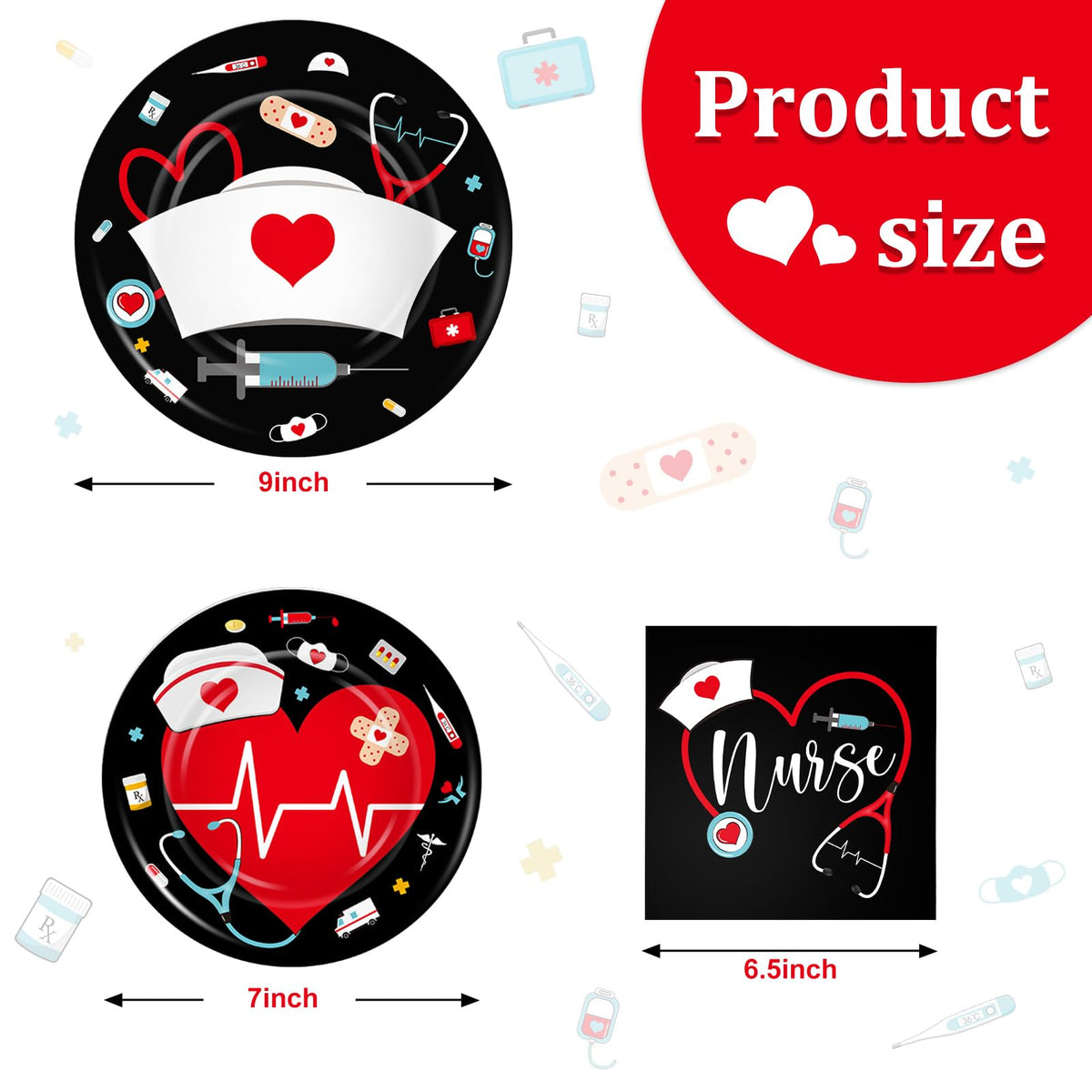 Meanplan nurse plates 7-inch shown in bold medical theme colors.