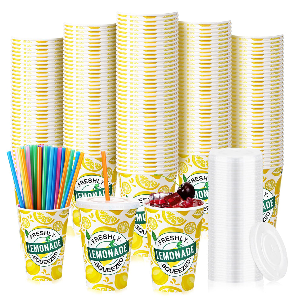 Meanplan lemonade cups collection with lemon print for summer parties.