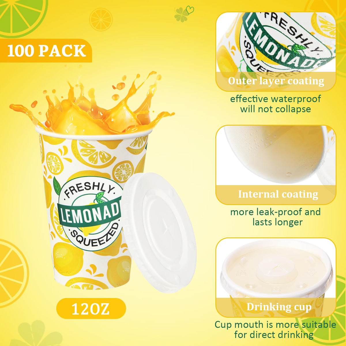 Meanplan lemonade cups dimensions show 12 oz capacity and size.
