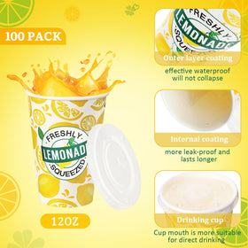 Meanplan lemonade cups dimensions show 12 oz capacity and size.