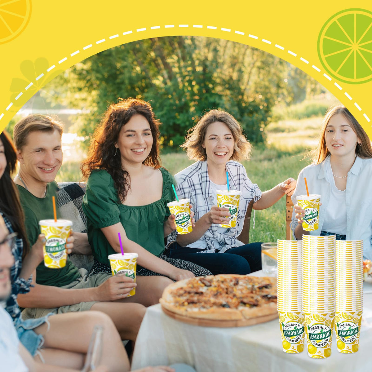 Meanplan lemonade cups print design with lemon motif for festive serving.