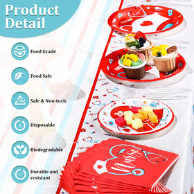 Meanplan medical-themed decor elements in red and white for table styling.