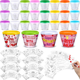 Meanplan Mother's Day DIY flower pots, 24-pack, ready for coloring and gifting.