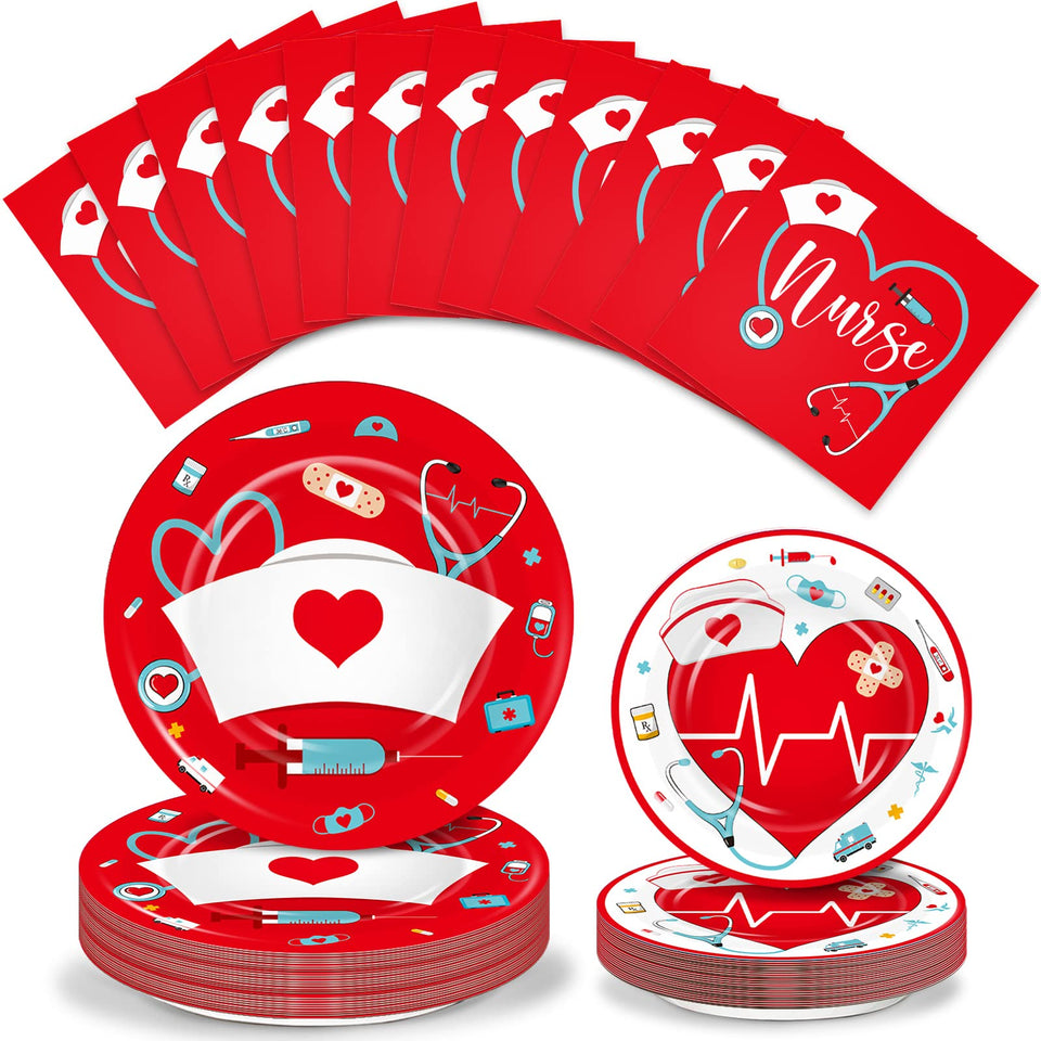 Meanplan nurse graduation plates red 9-inch for quick cleanup at nursing school celebrations.