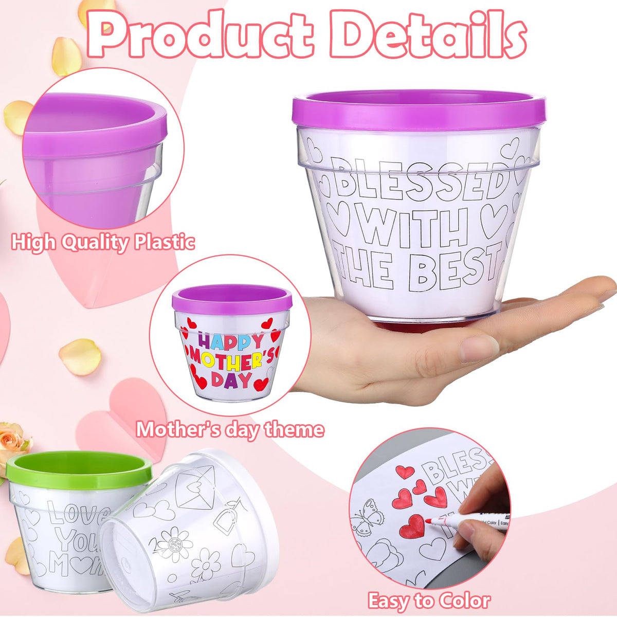 Meanplan plastic flower pots are sturdy and child-safe for crafts.